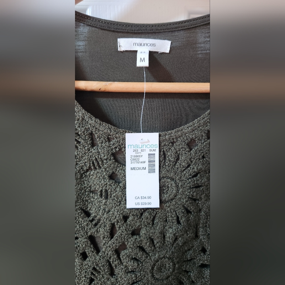 Maurices Olive Green Crochet Tank Top. Size: M - Picture 3 of 4